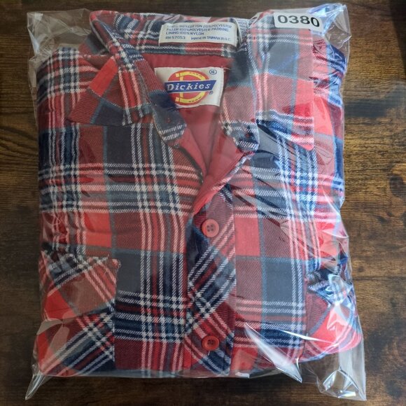 VTG Dickies Mens XL Insulated Flannel Shacket Quilted Lining Plaid Red Blue - Picture 10 of 10